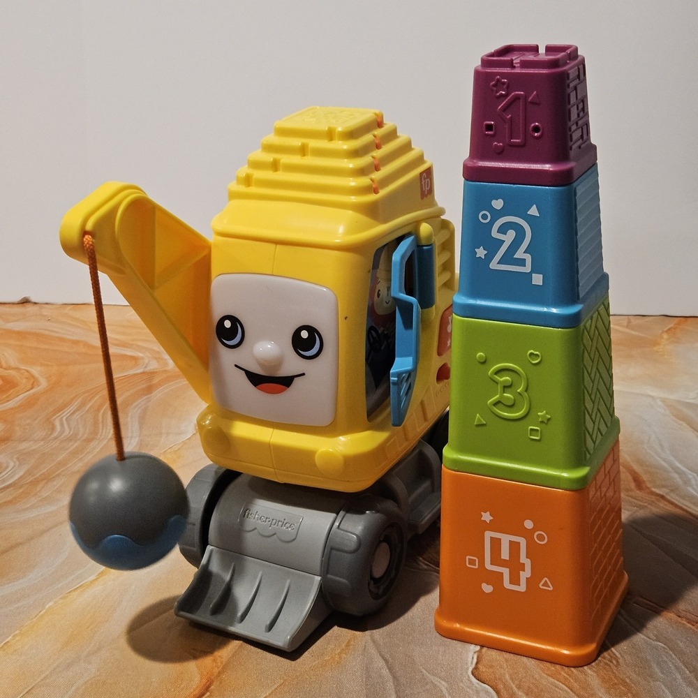 Fisher Price Count & Stack Crane Push Along Toy Blocks Lights Sounds Toddler